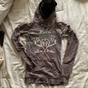 Sinful by Affliction taupe hoody with rhinestones